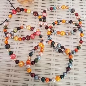 Multi-colored set of freshwater pearl bracelets